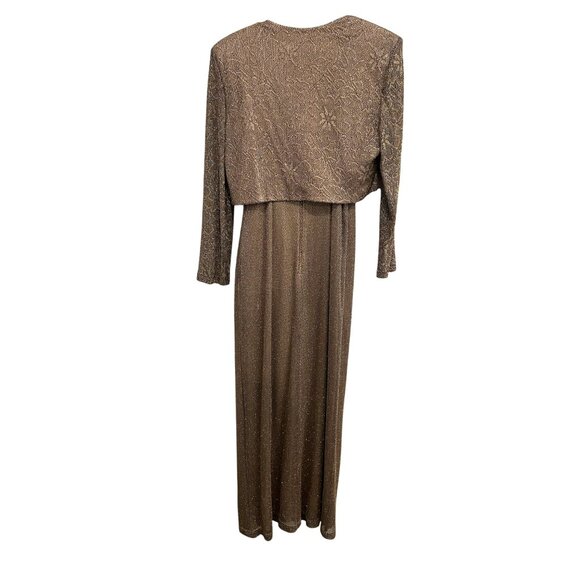 Onyx Nite Brown 2 Piece Evening Gown Jacket Spaghetti Straps Size L Shiny Finish - Picture 2 of 12